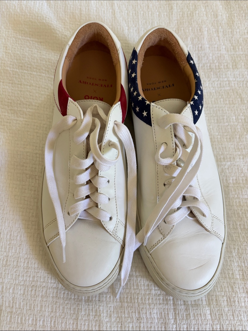 KOIO x FIVESTORY White Leather Sneakers with Flag Collar